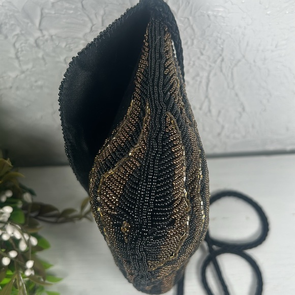 Chadwick Elegant Black Gold Beaded Crossbody Shoulder Evening Bag Rope Strap - Picture 3 of 14